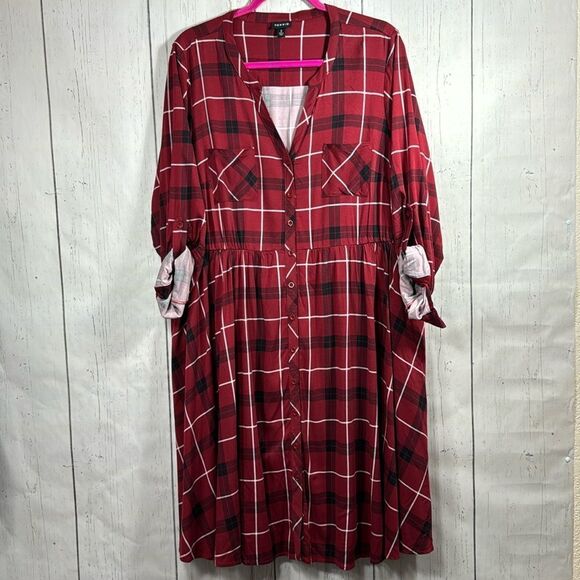 Torrid Red Plaid Button Front Shirt Dress Size 2X Casual Grunge Cozy Plus - Picture 5 of 15